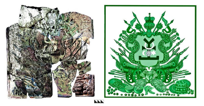 Hypothetical reconstructions of the fragmented burnt ceramic stove tile  2